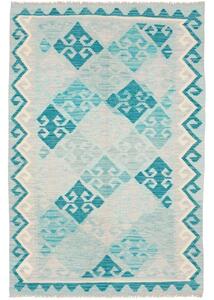 Tappeto Kilim Geometrico Azzurro Bianco 102x155 Cm