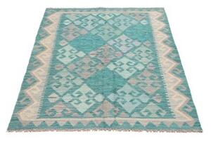 Tappeto Kilim Stilizzato Turchese Grigio Chiaro 103x151 Cm