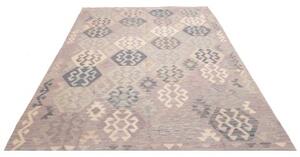 Tappeto Kilim Geometrico Grigio Tortora Blu Avio 198x298 Cm
