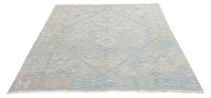 Tappeto Kilim Geometrico Celeste Beige 158x293 Cm