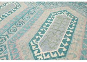 Tappeto Kilim Geometrico Verde Acquamarina Bianco Avorio 239x358 Cm