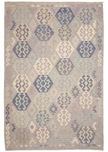 Tappeto Kilim Geometrico Grigio Tortora Blu Avio 198x298 Cm