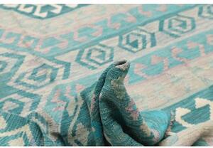 Tappeto Kilim Geometrico Verde Acquamarina Bianco Avorio 239x358 Cm