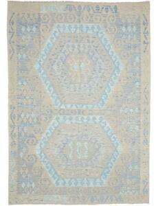 Tappeto Kilim Geometrico Beige Azzurro 182x253 Cm