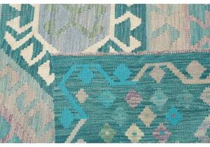 Tappeto Kilim Geometrico Verde Acquamarina Bianco Avorio 239x358 Cm