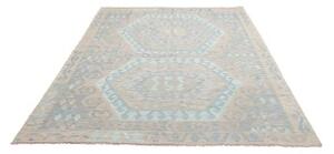 Tappeto Kilim Geometrico Beige Azzurro 182x253 Cm