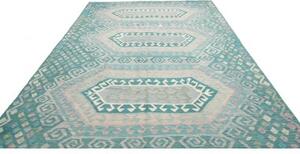 Tappeto Kilim Geometrico Verde Acquamarina Bianco Avorio 239x358 Cm
