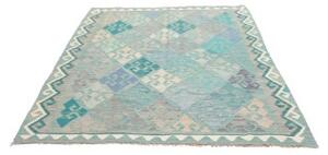 Tappeto Kilim Geometrico Turchese Azzurro 159x203 Cm