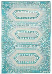 Tappeto Kilim Geometrico Verde Acquamarina Bianco Avorio 239x358 Cm
