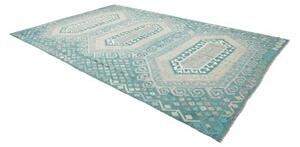 Tappeto Kilim Geometrico Verde Acquamarina Bianco Avorio 239x358 Cm