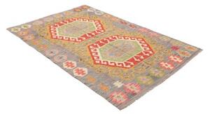 Tappeto Kilim Stilizzato Grigio Rosso 126x185 Cm