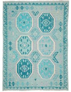 Tappeto Kilim Stilizzato Turchese Azzurro 155x209 Cm