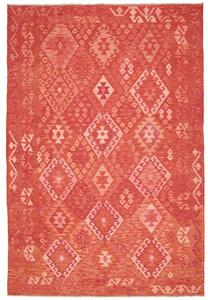 Tappeto Kilim Geometrico Rosso Mattone Rosa Cipria 203x306 Cm