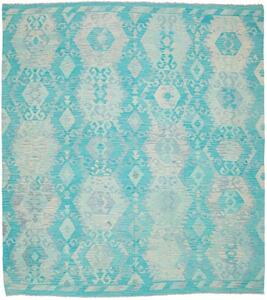 Tappeto Kilim Stilizzato Turchese Azzurro 253x284 Cm