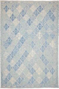 Tappeto Kilim Stilizzato Azzurro Avorio 207x302 Cm