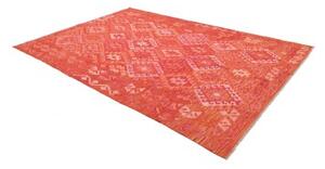 Tappeto Kilim Geometrico Rosso Mattone Rosa Cipria 203x306 Cm