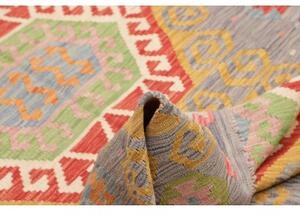 Tappeto Kilim Stilizzato Grigio Rosso 126x185 Cm