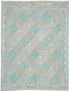 Tappeto Kilim Stilizzato Celeste Beige 152x200 Cm