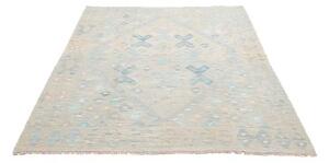 Tappeto Kilim Stilizzato Azzurro Beige 154x198 Cm