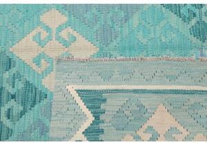 Tappeto Kilim Geometrico Turchese Avorio 158x206 Cm