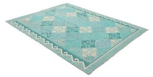 Tappeto Kilim Geometrico Turchese Avorio 158x206 Cm