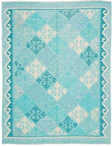 Tappeto Kilim Geometrico Turchese Avorio 158x206 Cm