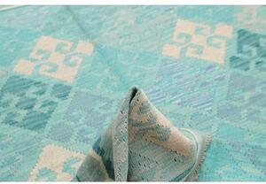 Tappeto Kilim Geometrico Turchese Avorio 158x206 Cm