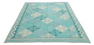 Tappeto Kilim Geometrico Turchese Avorio 158x206 Cm