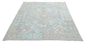 Tappeto Kilim Geometrico Celeste Grigio Chiaro 153x196 Cm