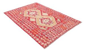 Tappeto Kilim Geometrico Rosso Azzurro 129x179 Cm