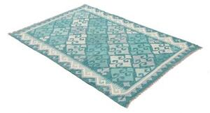 Tappeto Kilim Geometrico Turchese Bianco 106x161 Cm
