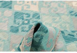Tappeto Kilim Stilizzato Turchese Grigio Chiaro 104x151 Cm