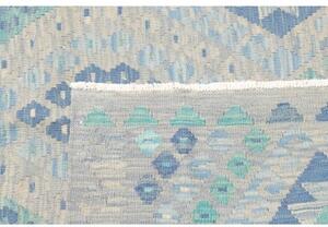 Tappeto Kilim Geometrico Grigio Chiaro Azzurro 132x181 Cm