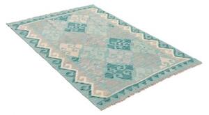 Tappeto Kilim Stilizzato Turchese Grigio Chiaro 104x151 Cm