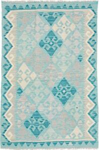 Tappeto Kilim Stilizzato Turchese Grigio Chiaro 104x151 Cm