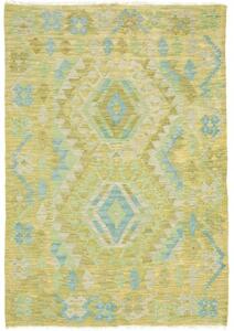 Tappeto Kilim Geometrico Verde Oliva Azzurro 100x145 Cm