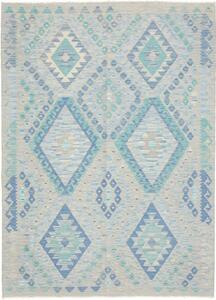 Tappeto Kilim Geometrico Grigio Chiaro Azzurro 132x181 Cm