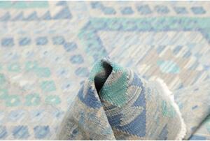 Tappeto Kilim Geometrico Grigio Chiaro Azzurro 132x181 Cm