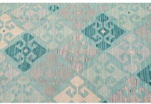 Tappeto Kilim Stilizzato Turchese Grigio Chiaro 104x151 Cm