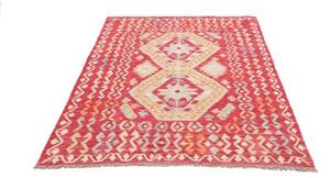 Tappeto Kilim Geometrico Rosso Azzurro 129x179 Cm