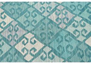 Tappeto Kilim Geometrico Turchese Bianco 106x161 Cm