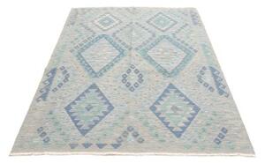 Tappeto Kilim Geometrico Grigio Chiaro Azzurro 132x181 Cm