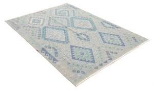Tappeto Kilim Geometrico Grigio Chiaro Azzurro 132x181 Cm