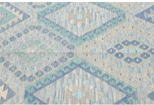 Tappeto Kilim Geometrico Grigio Chiaro Azzurro 132x181 Cm