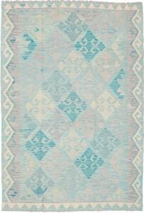 Tappeto Kilim Geometrico Celeste Grigio Perla 122x179 Cm
