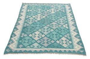 Tappeto Kilim Geometrico Turchese Bianco 106x161 Cm