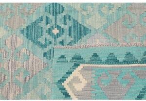Tappeto Kilim Stilizzato Turchese Grigio Chiaro 104x151 Cm