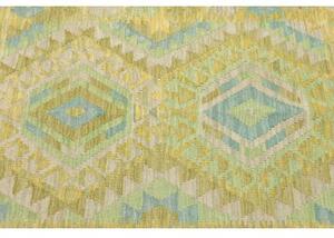Tappeto Kilim Geometrico Verde Oliva Azzurro 100x145 Cm