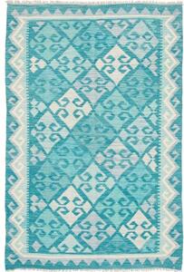 Tappeto Kilim Geometrico Turchese Bianco 106x161 Cm