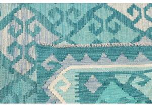 Tappeto Kilim Geometrico Turchese Bianco 106x161 Cm
